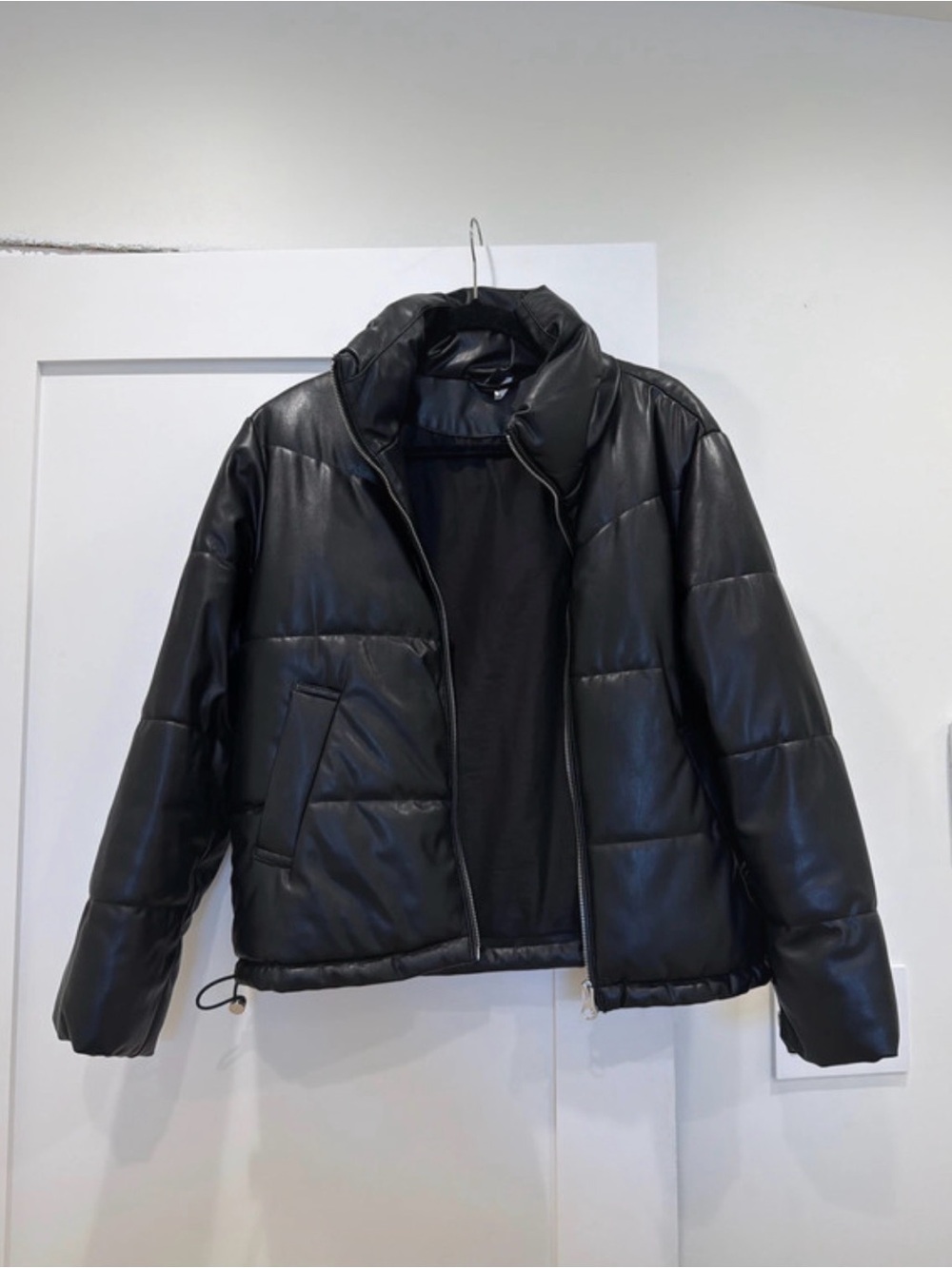 H&M Black Quilted Faux-Leather Puffer Jacket